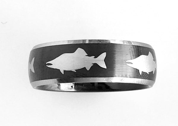 8MM Black and Silver Tungsten Salmon Ring