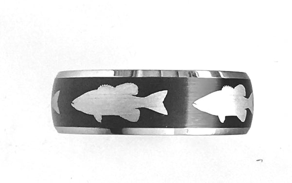 6MM Black and Silver Tungsten Bass Ring