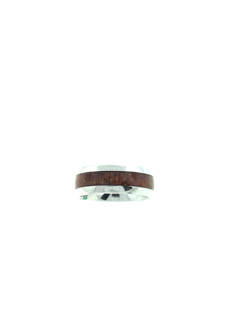 6MM Hawaiian Koa and Stainless Steel Ring, Narrow wood style