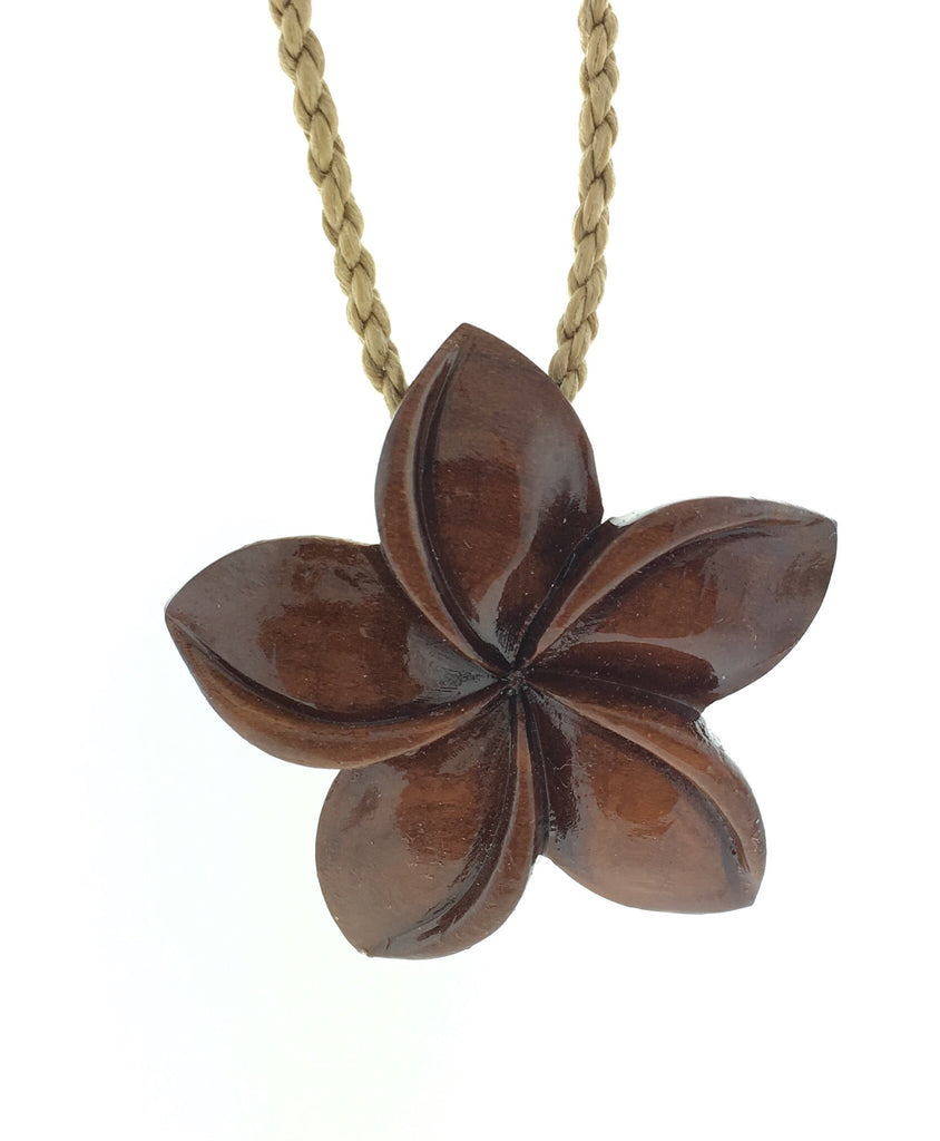 Hawaiian koa wood plumeria necklace