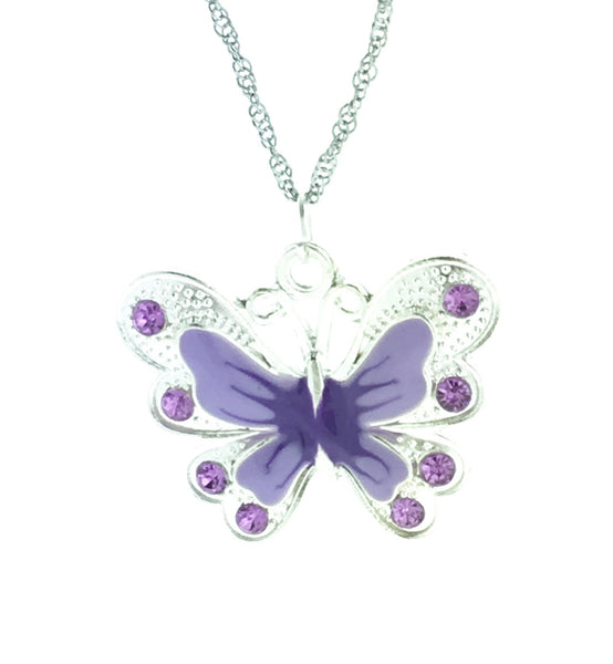 Silver enameled butterfly necklace