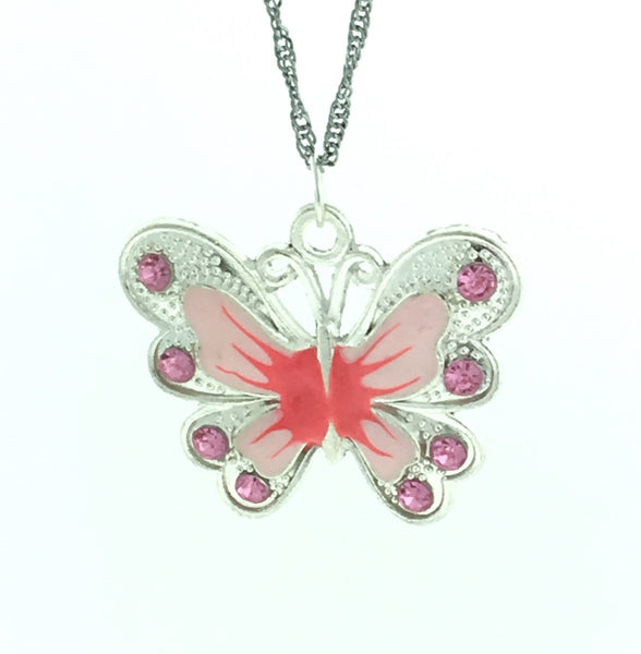 Silver enameled butterfly necklace