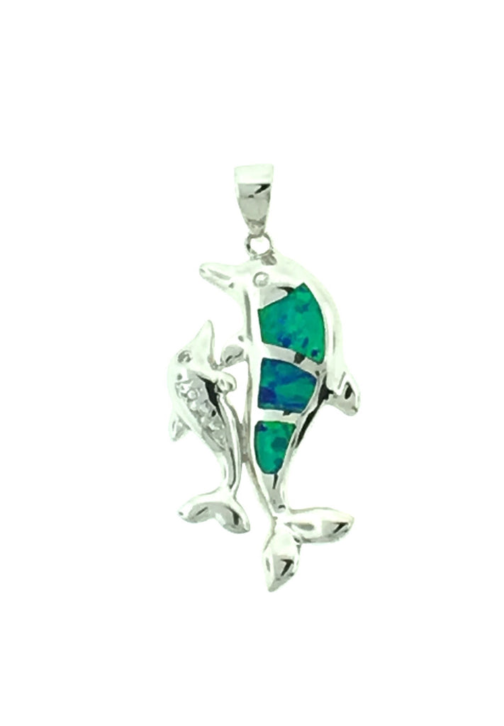 Silver and opal dolphin pendant