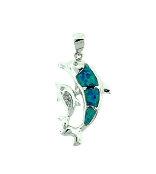Silver a and opal dolphin pendant
