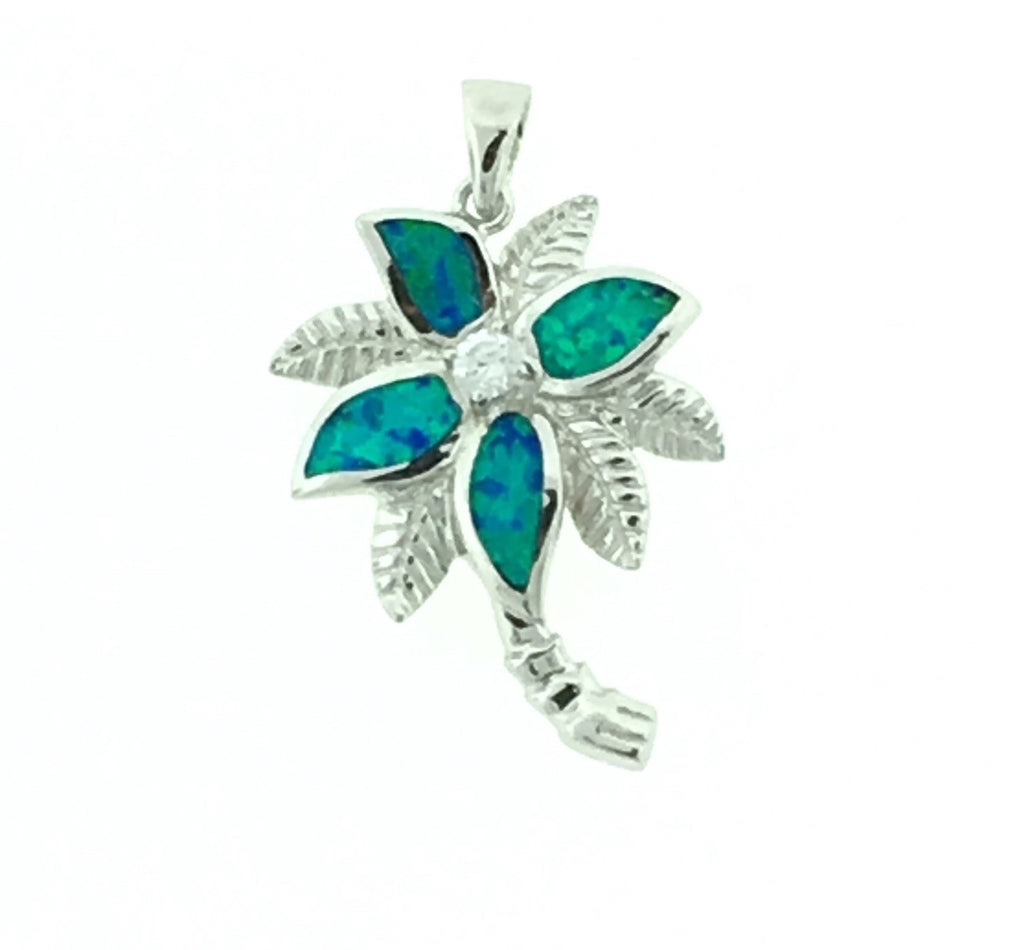 Silver and opal palm tree pendant