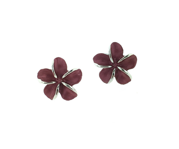 Platinum plated plumeria earrings with posts.