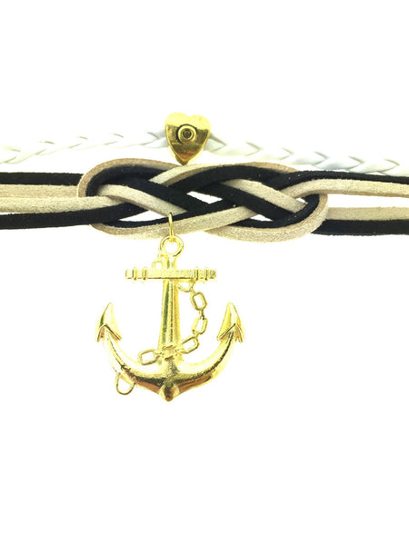 Gold anchor & heart bracelet