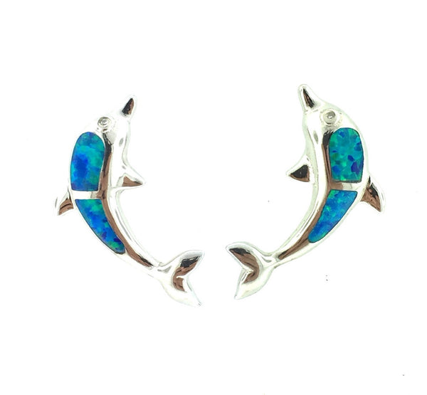 Silver and opal dolphin earrings
