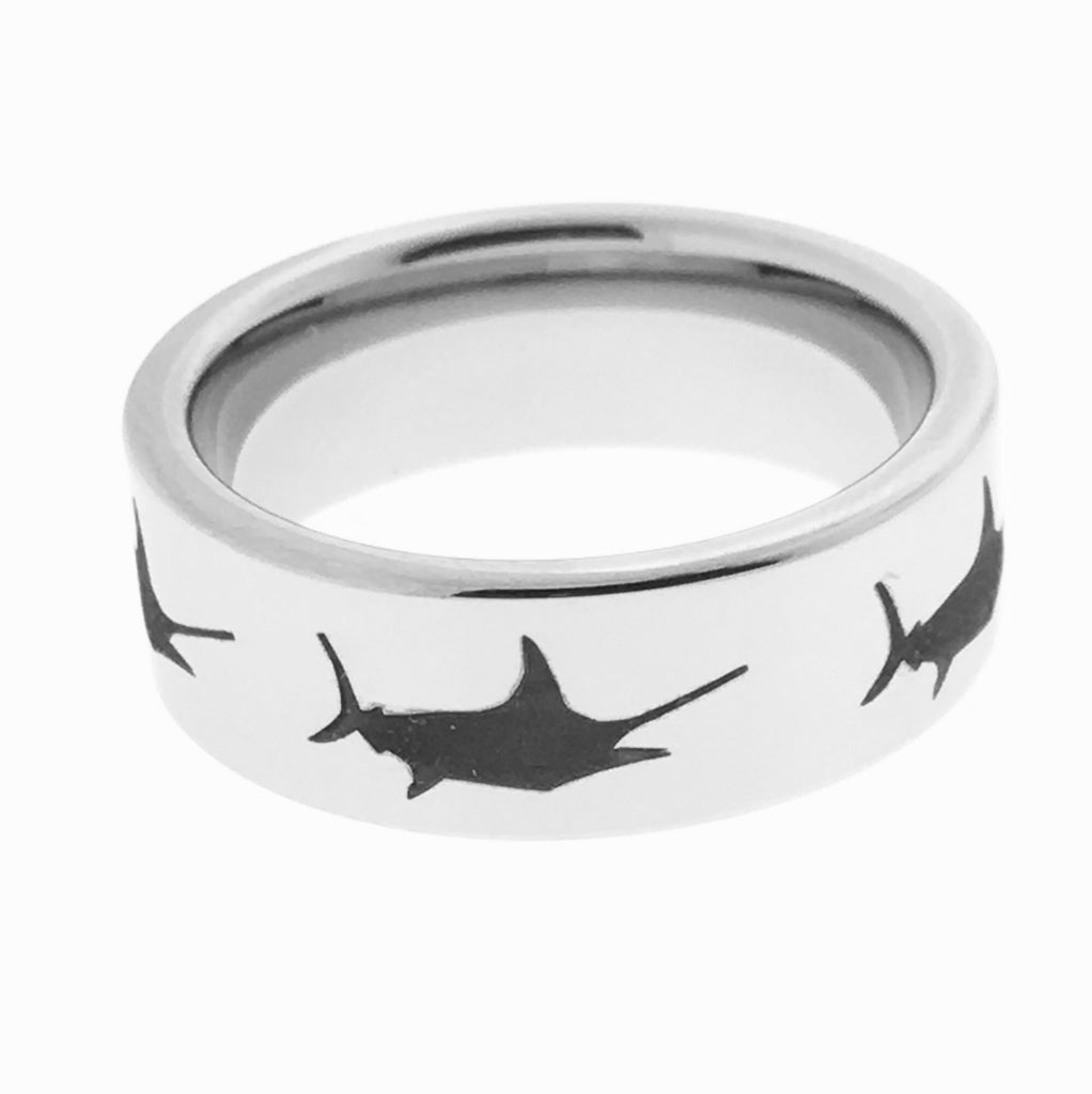 8MM Tungsten Engraved Marlin Ring