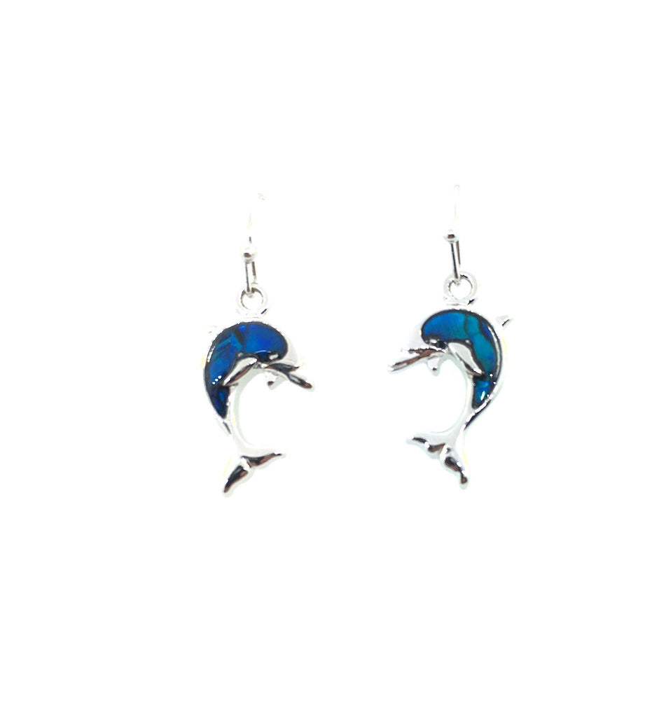Abalone Shell Dolphin Dangle Earrings