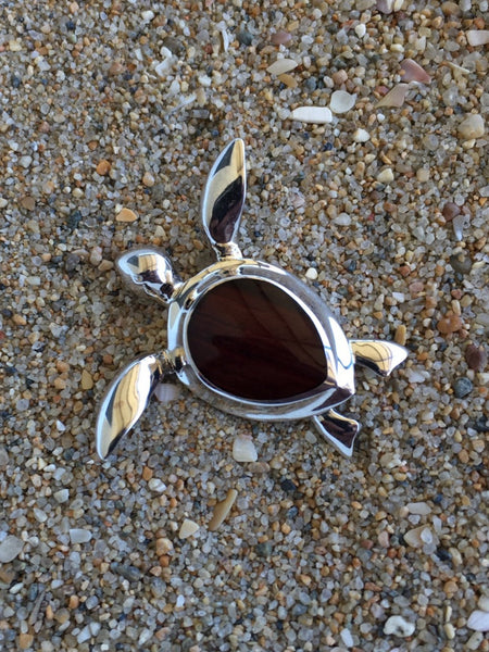 Cocobolo and sterling silver Hawaiian sea turtle