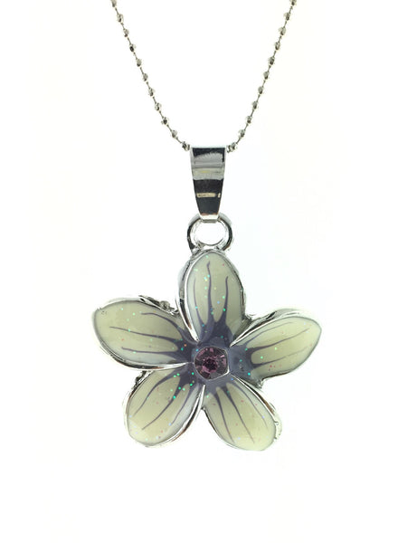 Silver plated enameled plumeria necklace