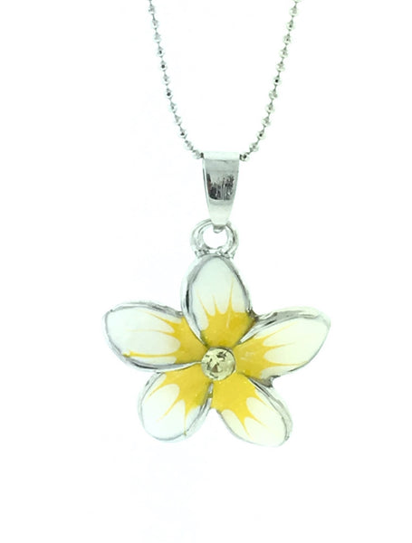 Silver plated enameled plumeria necklace